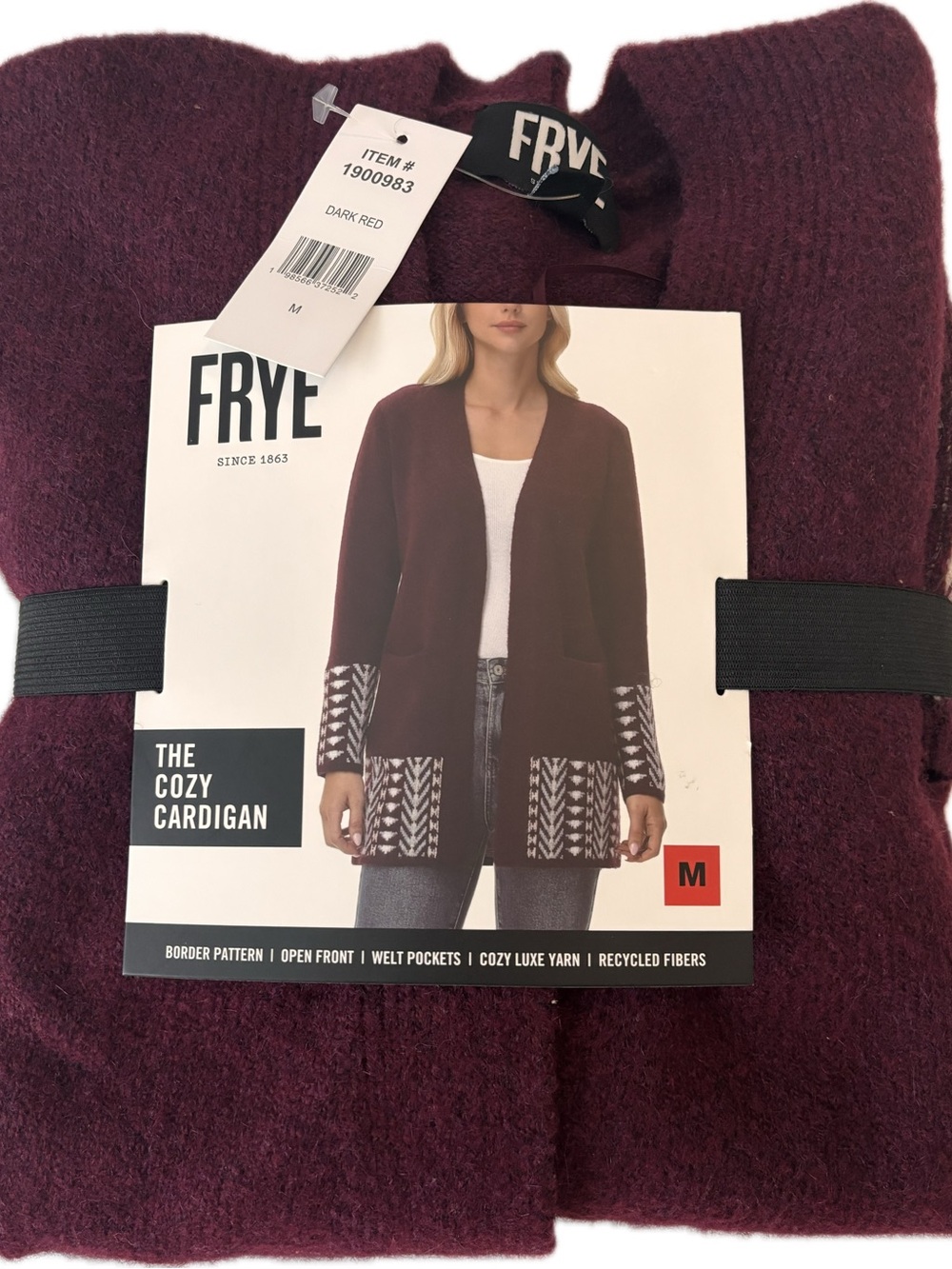 Frye Burgundy and White Open-Front Knit Cardigan - Picture 3 of 4